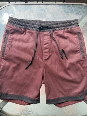 Men's Athletic Drawstring Shorts in Maroon with Black Trim